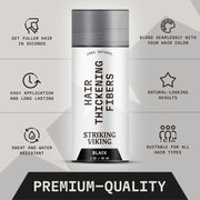 Striking Viking Hair Building Fibers for Thinning Hair (Black) 28g – Natural – Long-Lasting Powder for Undetectable, Thicker Look for Men & Women - Hair Fibers