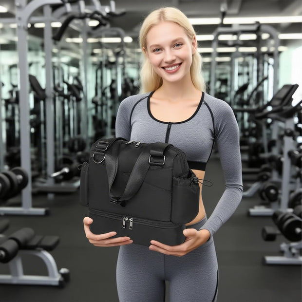 Small Gym Bag for Women,Mini Gym Duffle Bag with Independent Compartment Lightweight Gym Tote Bag Sport Duffle Bag for Travel Workout Dance Yoga-Black