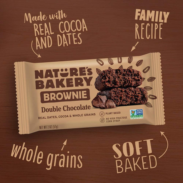 Nature’s Bakery Whole Wheat Fig Bars, Double Chocolate Brownie, Real Fruit, Vegan, Non-GMO, Snack bar, 1 box with 12 twin packs (12 twin packs)