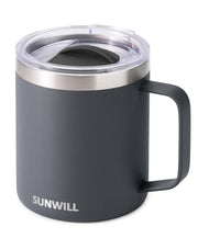 SUNWILL Insulated Coffee Mug with Lid, Travel Tumbler with Handle, 14 oz Stainless Steel Cup for Camping, Office, Home, Powder Coated White