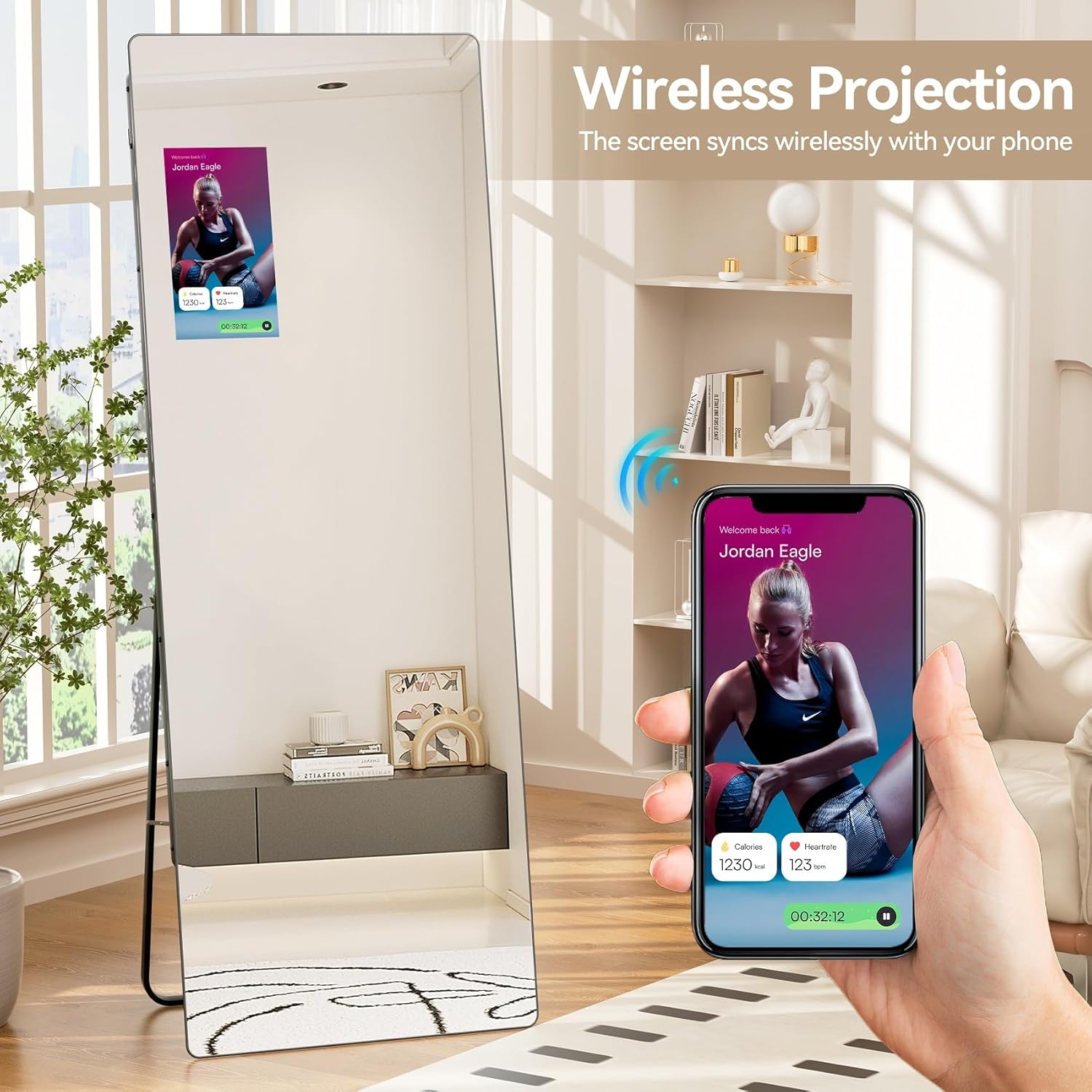 Smart Home Gym Mirror 65"x23.6", Trainer Workout Mirror with 14" Screen Display, Support Phone Casting Function, Follow Tiktok Videos to Do yoga,Dancing, Exercise Fitness(Portrait Screen for TikTok)