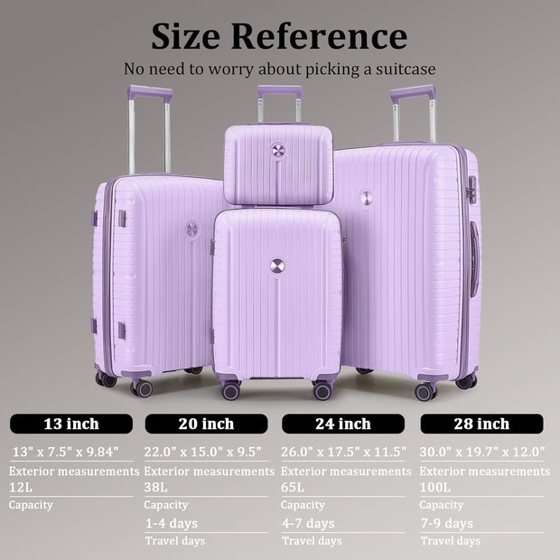 Joyway Luggage Sets 6 Piece PP Hardside Carry on Suitcase with Spinner Wheels and TSA Lock for Travel, Purple