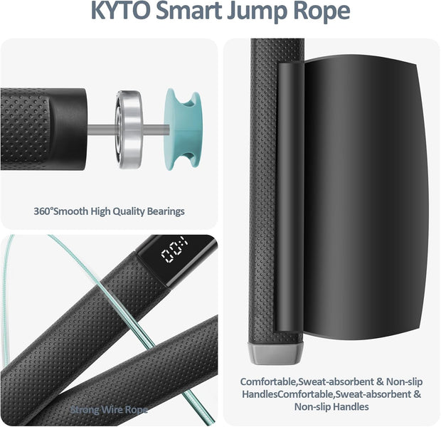 KYTO Smart Jump Rope, High Speed Jump Rope with Counter, Workout Jumping Rope with Steel Ball Bearings, Adjustable Length Speed Skipping Rope, Skipping Rope with App, Fitness Gifts for Adults, Kids