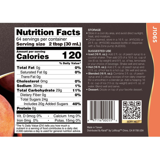 Tea Zone J1050 64 fl.oz Orange Syrup for Tea, Coffee, Sweets, Ice Cream, Cocktails Blending