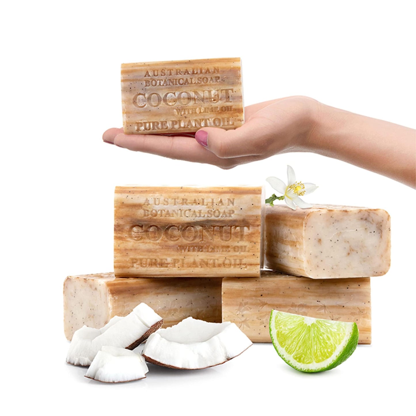 Australian Botanical Soap, Sea Salt, Lemongrass, Pink Lychee, Valencia Orange 6.6 OZ, Luxury Soap Bars Enriched with Shea Butter, Vegan Friendly Assorted Pack of 4