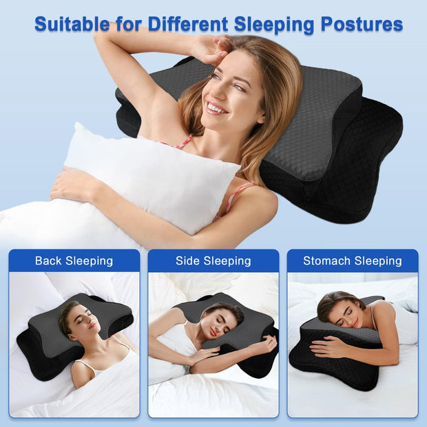 Pain Relief Cervical Pillow for Neck Support,Adjustable Ergonomic Pillow Cozy Sleeping,Odorless Orthopedic Memory Foam Pillows,Contour Bed Pillow for Side Back Stomach Sleeper