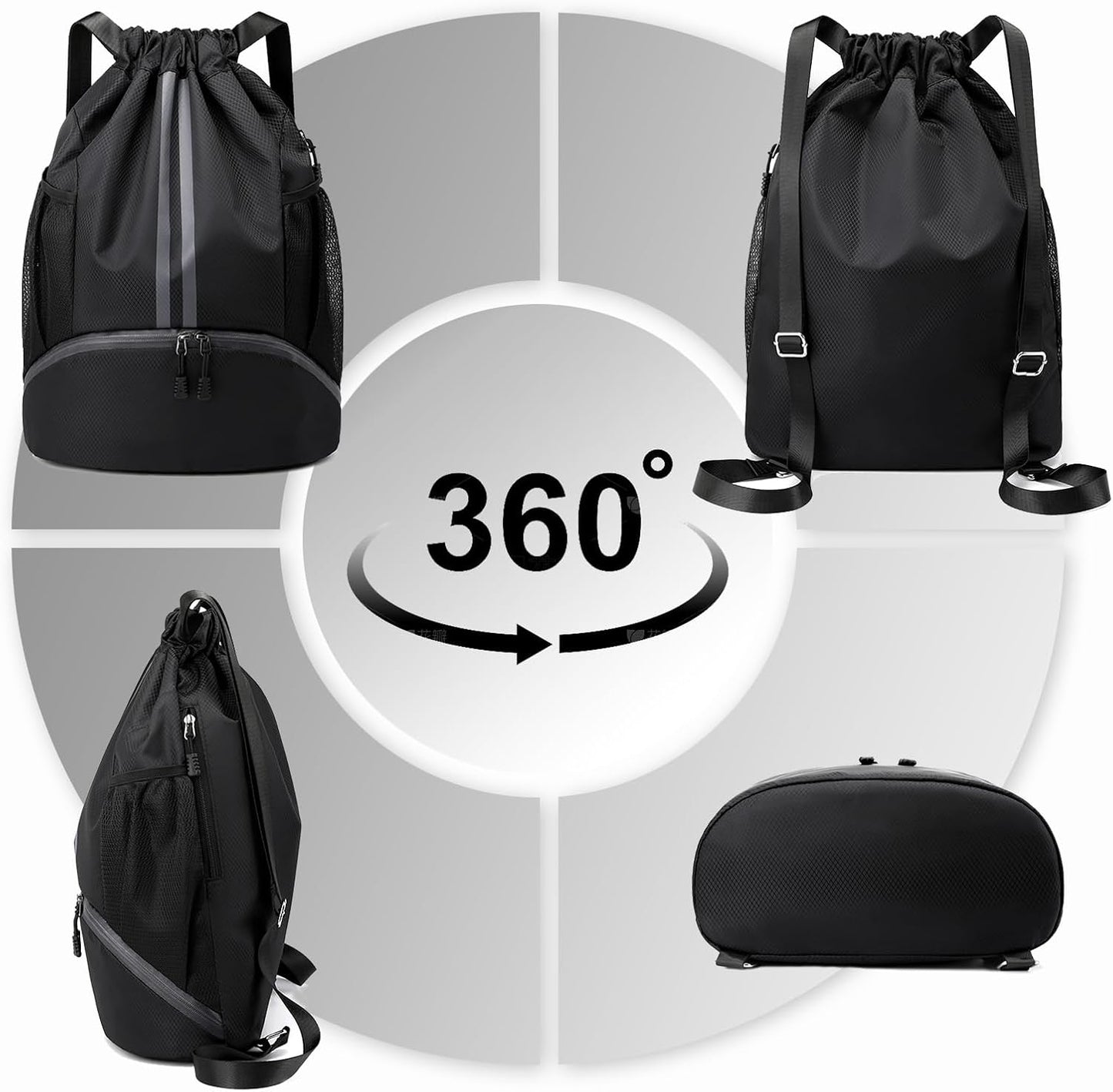 Hoedia Sports Drawstring Backpack - String Swim Gym Bag with Shoes Compartment and Wet Proof Pocket for Women&Men