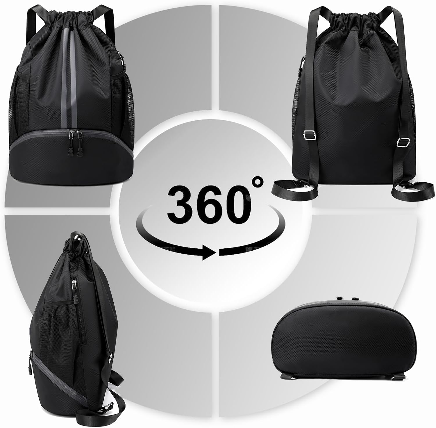 Hoedia Sports Drawstring Backpack - String Swim Gym Bag with Shoes Compartment and Wet Proof Pocket for Women&Men