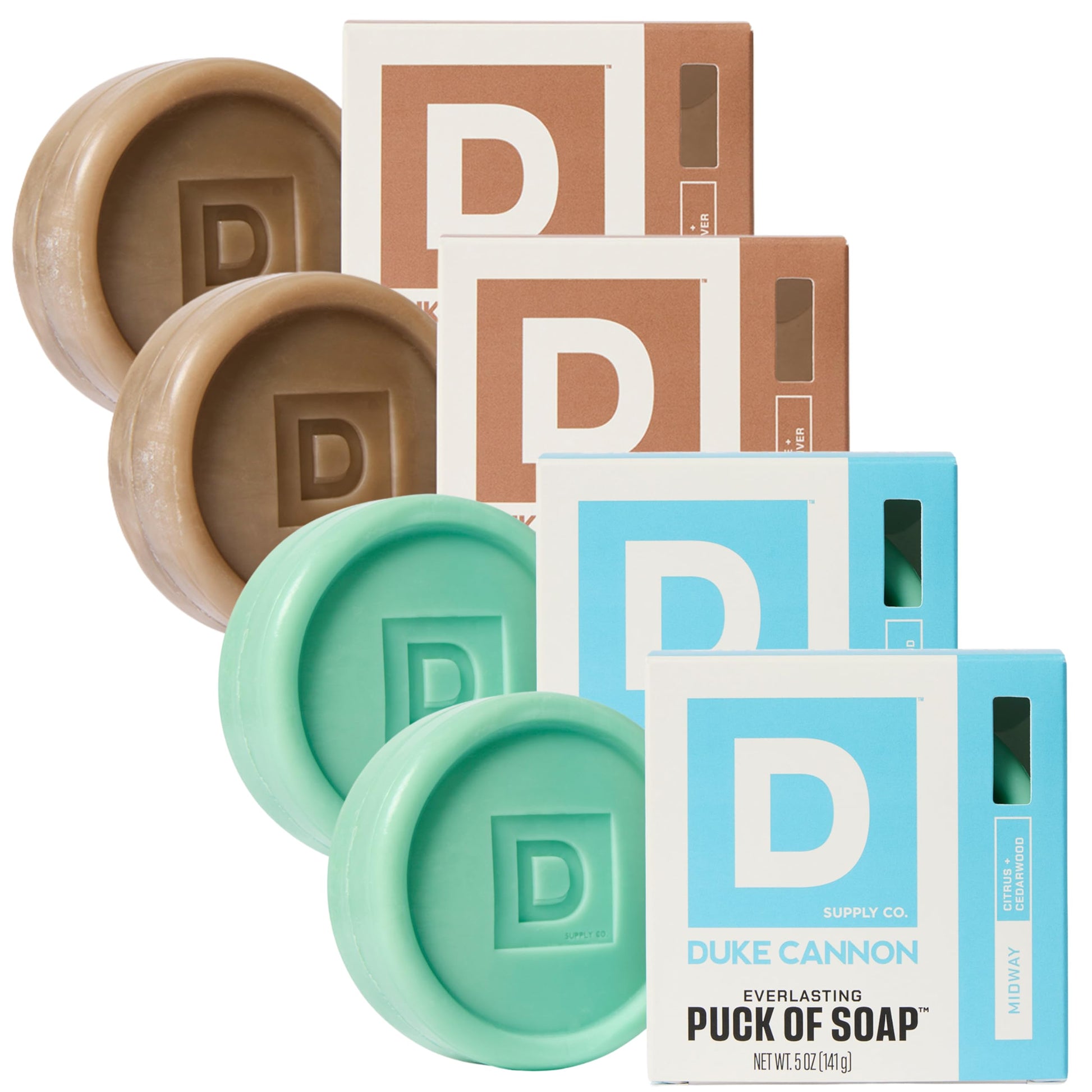 Duke Cannon Supply Co. Bar Soap Puck Bundle - Men's Natural Rounded Bar Soap with Masculine Scents - Disc-shaped Mens soap - All Skin Types - Buck Moon & Superior,5 oz (4 Pack)