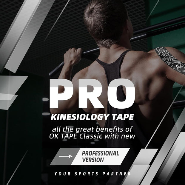 OK TAPE PRO Kinesiology Tape Uncut Roll, Elastic Physical Therapy Athletic Tape for Pain Relief, Muscle Support, Kinetic Tape, Water Resistant, 2in X 16.4ft -Black 2 Rolls