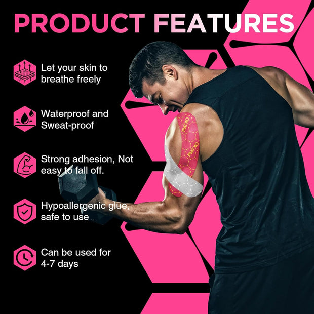 OK TAPE Synthetic Kinesiology Tape Precut Strips, Waterproof Kinesiology Athletic Tape for Joint & Muscle Support, Reflective and Durable Tape, 2in×16.4ft Roll 20PCS | Beige