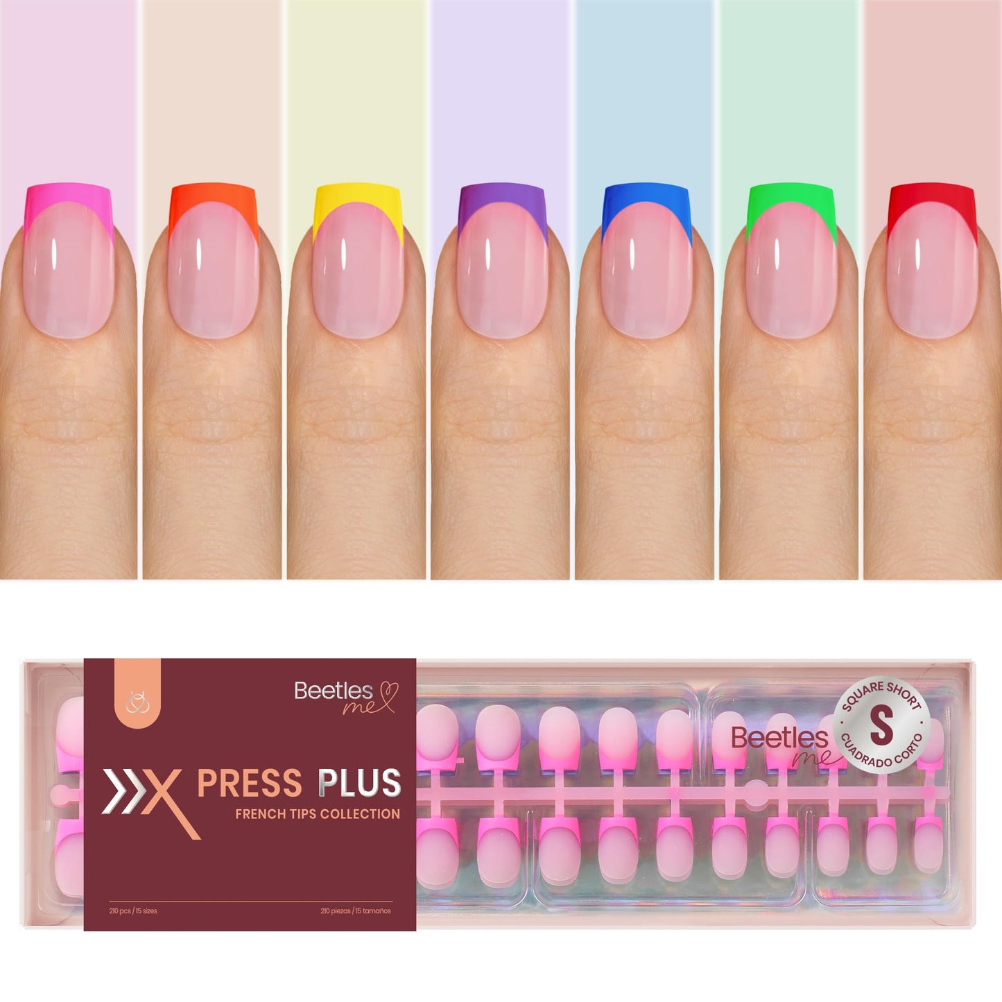 Beetles X Press Gel Nail Kit: Long Square French Tip Press On Nails Kit With 224Pcs Nail Tips Nail Glue & Builder Top Coat Mini UV Light, All-in-One DIY Designs Gift For Women At Home 16 Size