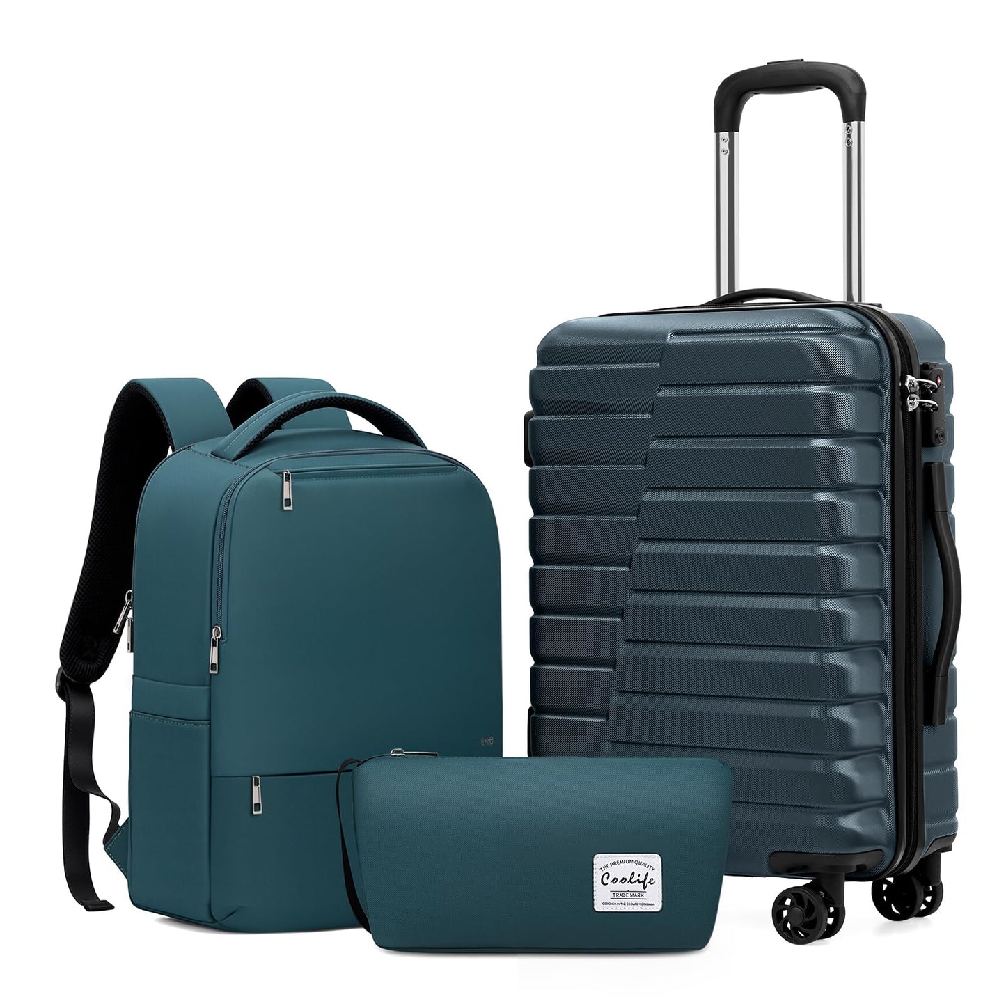 Coolife Expandable Suitcase Luggage set PC ABS TSA Lock Spinner Carry on 3 Piece Sets (blue)