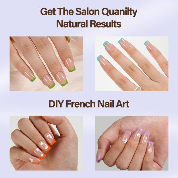 Misssix XBASICTIPS French Tip Press On Nails, 150 Pcs Short Square French Gel Nail Tips, Soft Gel Pre-shaped No File Need Fake Nails for Nail Art DIY Extension Designs, 15 Sizes