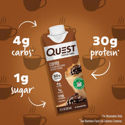 Quest Nutrition Ready to Drink Coffee Protein Shake, 30g Protein, 4g Carb, 1g Sugar, Gluten Free, Keto Friendly, 4 Count (Pack of 3)