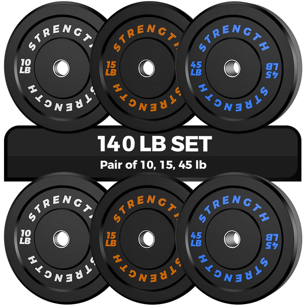 Olympic Rubber Bumper Weight Set - 2 Inch Barbell Plates for Home Gym Strength Training