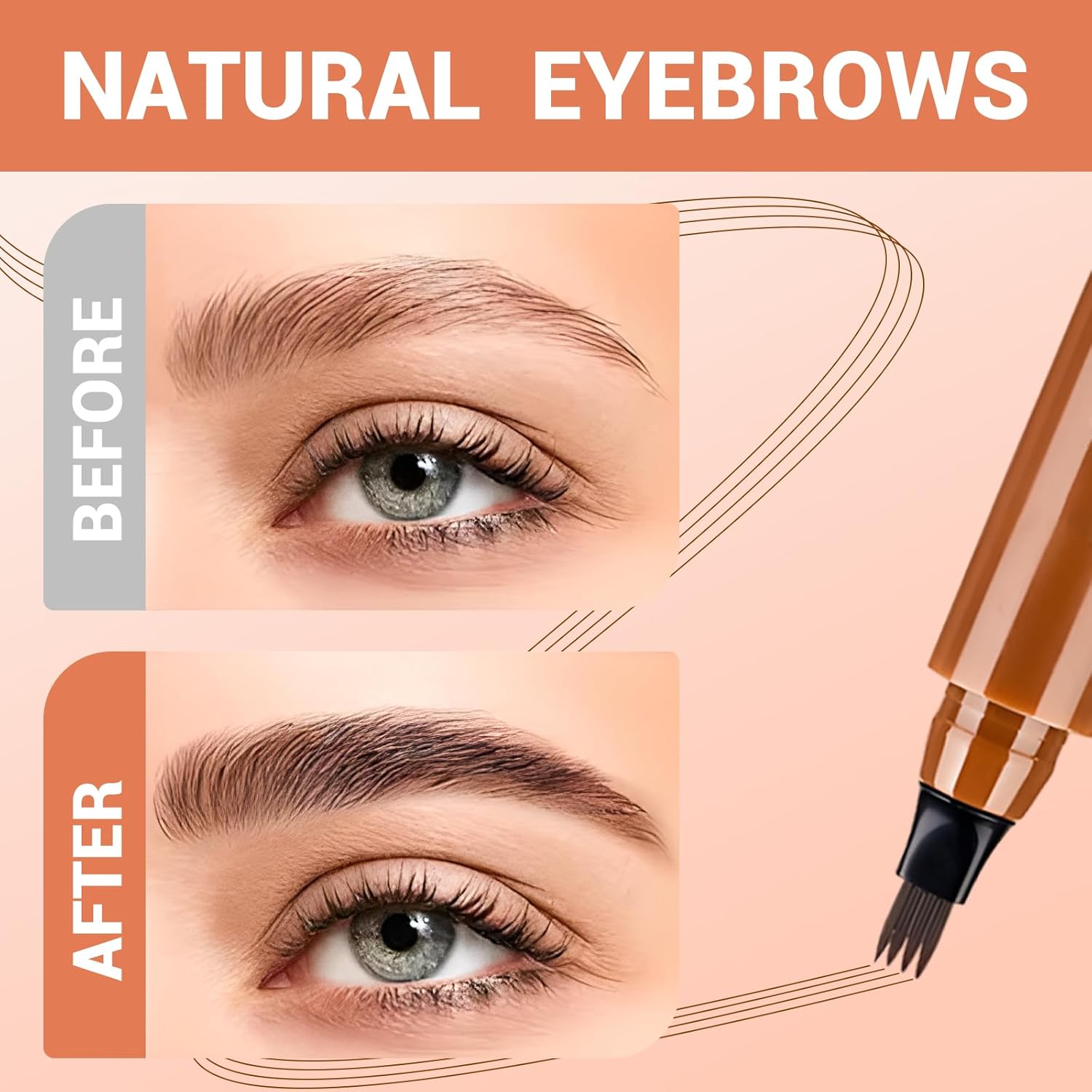 2 Pcs Microblading Eyebrow Contouring Pen, 3D Waterproof Magic Eyebrow Pencil, 4-Tip Microblade Brow Pen Magic Eyebrow Penci Fine-Stroke Long Lasting and Smudge-Proof (Brown)