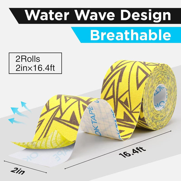 OK TAPE Hypoallergenic Digtal Printed Kinesiology Tape, Elastic Sports Athletic Tape, 2 Rolls, 2in×16.4ft Uncut Roll-DIY
