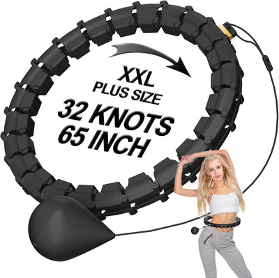 Plus Size Silent Weighted Hula Infinity Fitness Detachable Hoops 65-Inch 32 Knot, Smart Noiseless Infinity Hula for Women, 2-in-1 Waist and Abdominal Home Workout Equipment
