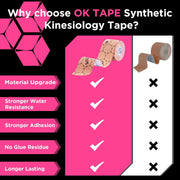 OK TAPE Synthetic Kinesiology Tape Precut Strips, Waterproof Kinesiology Athletic Tape for Joint & Muscle Support, Reflective and Durable Tape, 2in×16.4ft Roll 20PCS | Beige
