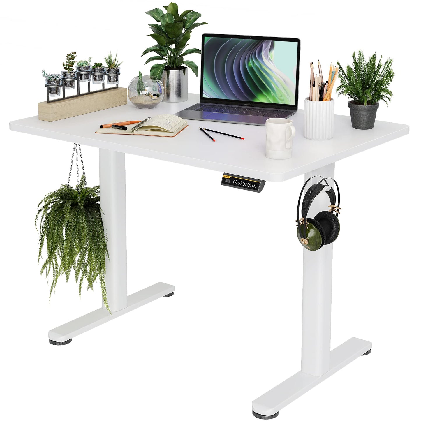 Claiks Electric Standing Desk, Adjustable Height Stand up Desk, 24x48 Inches Sit Stand Home Office Desk with Splice Board, Black Frame/Rustic Brown Top