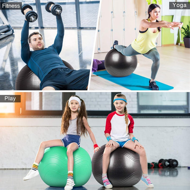 Yoga Ball, 18-30 Inch Extra Thick Exercise Ball for Workout Fitness Balance, Anti Burst Chair for Home and Office Desk, Includes Hand Pump & Workout Guide Access