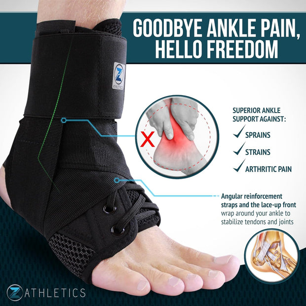 Z ATHLETICS Ankle Brace for Women & Men - Lace Up Adjustable Support with Side Stabilizers for Sprained Ankle, Achilles Tendonitis Relief | Basketball, Volleyball, Running & Sports Recovery