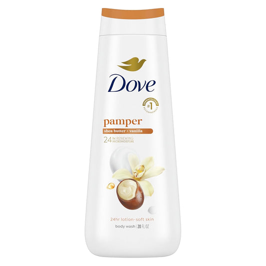 Dove Body Wash Pamper Shea Butter & Vanilla for 24hr Lotion-Soft Skin Moisturizing Skin Cleanser with No Sulfates No Parabens 20 oz