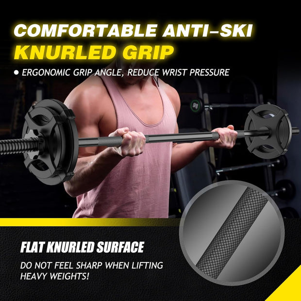 Weight Lifting Bar 57", 1" Standard Straight Barbell Bars Olympic for Home Gym Weight lifting/Strength Training/Squat/Bench Press/Deadlift/Lunges/Hip Thrusts, 2 Star Collars (480lb Weight Capacity)