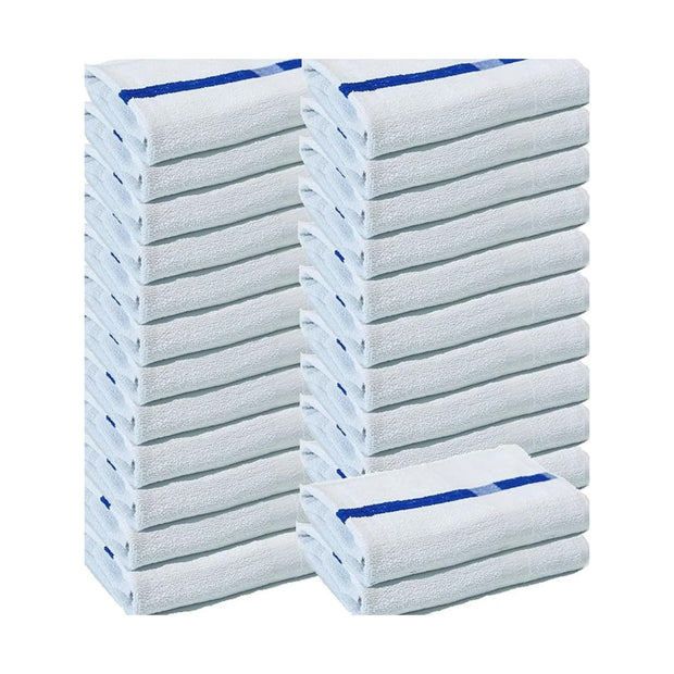 Towels N More 24x48 Soft Poolside Towels 6 Large Super Absorbent White Pool Towel with Blue Center Stripe for Home Pool Spa Gym Hotel Motel as Bath Towels