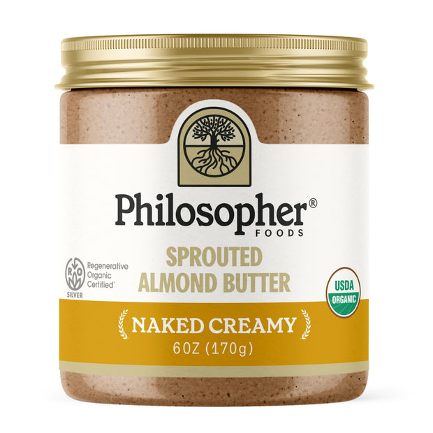 Philosopher Foods - Naked Creamy Organic Sprouted Almond Butter - 16 oz - Stone Ground Regenerative Organic Creamy Almond Nut Butter No Sugar Added