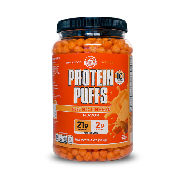 Twin Peaks Protein Puffs - (Garlic Parmesan), Keto Friendly, Low Carb Snack (300g, 21g Protein, 2g Net Carbs, High Protein, Healthy Crunchy Snack)