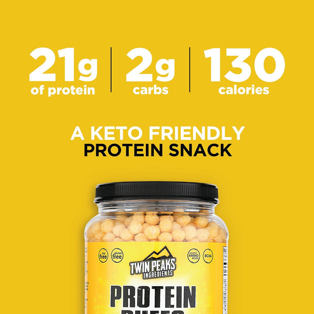 Twin Peaks Protein Puffs - (Garlic Parmesan), Keto Friendly, Low Carb Snack (300g, 21g Protein, 2g Net Carbs, High Protein, Healthy Crunchy Snack)