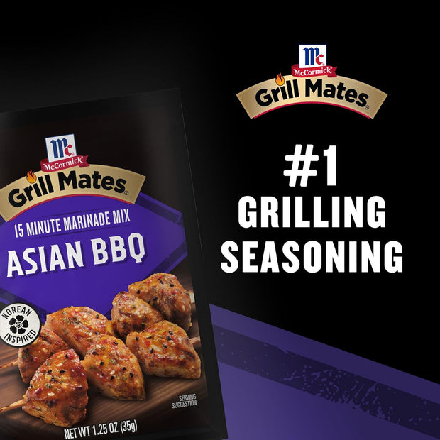 McCormick Grill Mates Marinade Mix, Asian BBQ, Korean-Inspired, 15 Minute Marinade for Chicken, Steak, and More, 1.25 oz (Pack of 12)