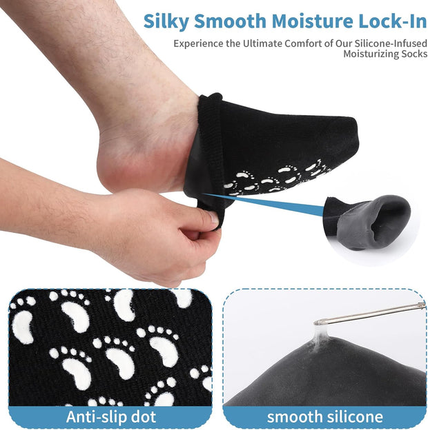 11" Large Silicone Moisturizing Socks for Men - 2 Pairs Soft Foot Care Socks - Feet Moisturizing Socks for Dry Cracked Feet (Size L)