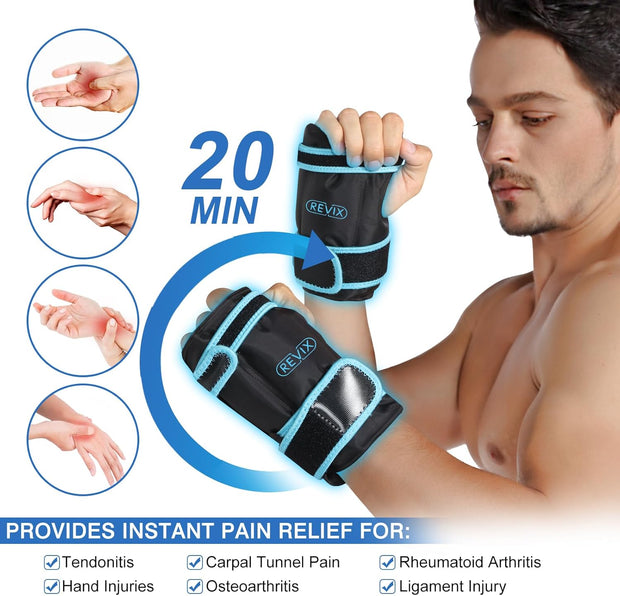 REVIX Wrist Ice Pack Wrap for Carpal Tunnel, Reusable Gel Ice Pack for Hand Relaxation, Cold Compress, Enhancing Comfort and Soothing Fatigue, 1Pack