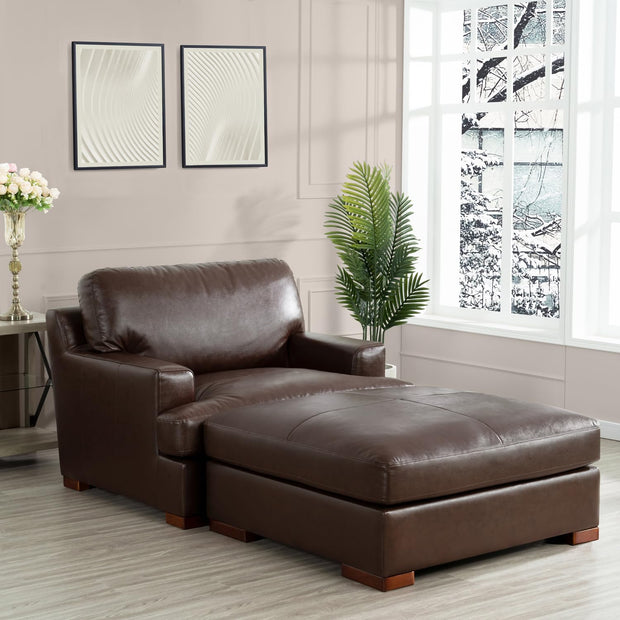 Naomi Home Siggy Genuine Leather Sofa - Set of 3 Luxurious Comfort, Goose Feather Cushion Filling, Square Arm Design, Sturdy Block Legs, Elegant Tan - Ideal for Living Room, Office, or Bedroom