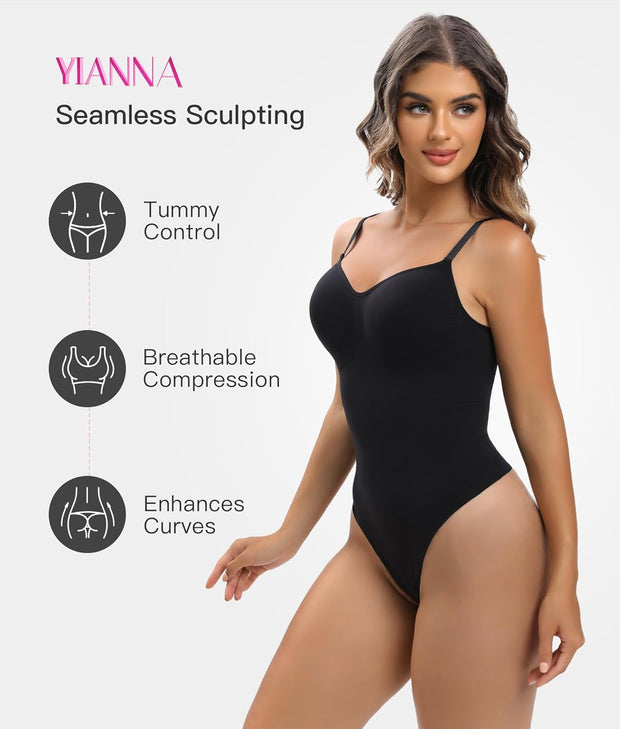 YIANNA Women Shapewear Tummy Control Bodysuit Seamless Sculpting Snatched Waist Body Suit Thong or Brief