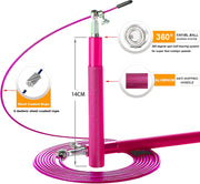Speed Jump Rope - 360° Swivel Ball Bearing - Adjustable steel coated rope-Aluminum Anti Skipping Handle -Fitness Training Boxing Sports Exercises -Suitable for Kids and Adults
