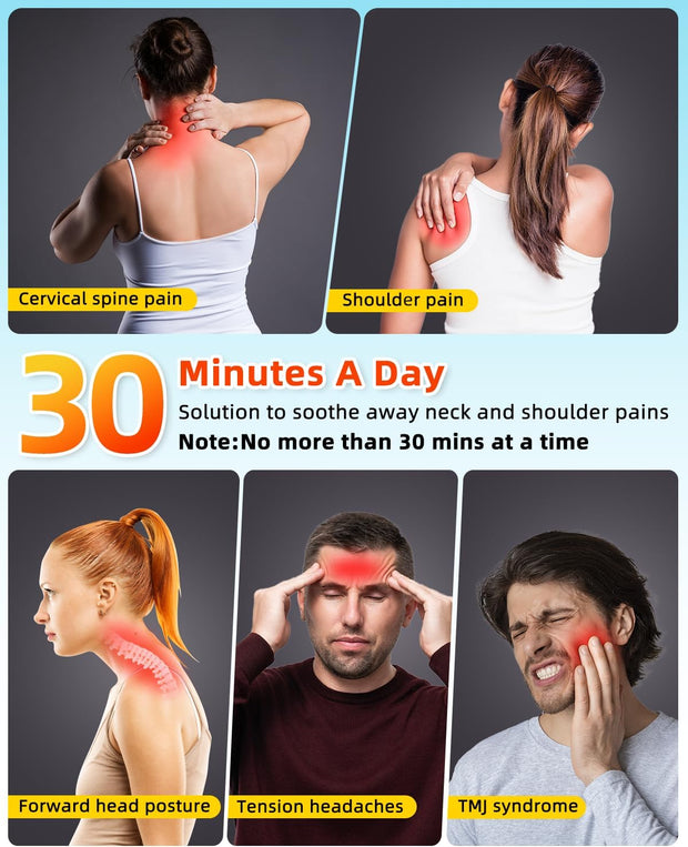 Wireless Heated Neck Stretcher, Cordless Neck Shoulder Cervical Traction Device with 3 Heating Levels, 3 Massager Modes, Timmer for Muscle Relax Hump Corrector