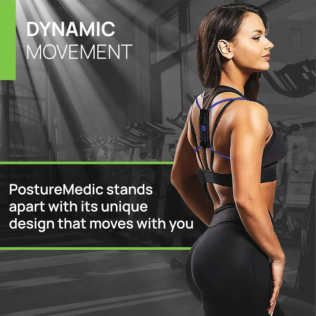 PRIMEKINETIX PostureMedic Dynamic Posture Brace for Neck and Back Support -For Enhanced Shoulder Alignment, Posture Improvement & Stretching- M(Blue)