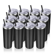 VEGOND Stainless Steel Tumblers Bulk 12 Pack, 20 oz Vacuum Insulated Skinny Tumblers with Lids and Straws, Double Wall Coffee Mug, Travel Water Cup, White
