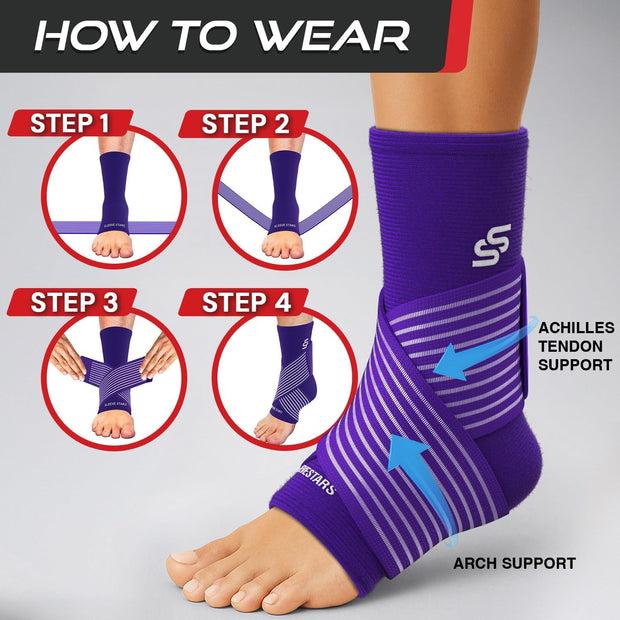 Sleeve Stars Ankle Brace for Women & Men, Ankle Wrap for Sprain, Compression Sleeve for Plantar Fasciitis Relief, Easy Customizable Support: w/ Removable Strap (Single/M:10"-12"/Black)