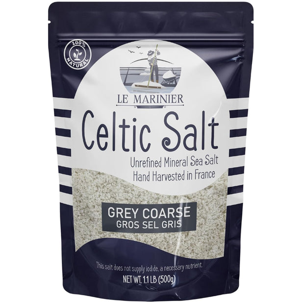 Le Marinier French Sea Salt Grey Coarse, 1.1lb - 18oz. Mineral Rich 100% Natural and Unrefined Celtic Salt Organic. Hand Harvested Mineral Sea Salt, Sel Gris (1.1lb Grey Coarse)