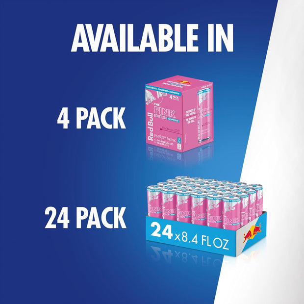 Red Bull Pink Edition Sugar Free Energy Drink, Wild Berries, 8.4 fl. oz., Pack of 8 cans, with 80mg Caffeine, Taurine & B Vitamins