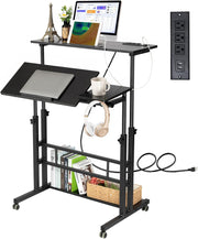 Hadulcet Stand Up/Adjustable Mobile Standing Laptop Desk - Rolling Computer Cart with Wheels & Charging Station, TV Tray, Small Drawing Desk