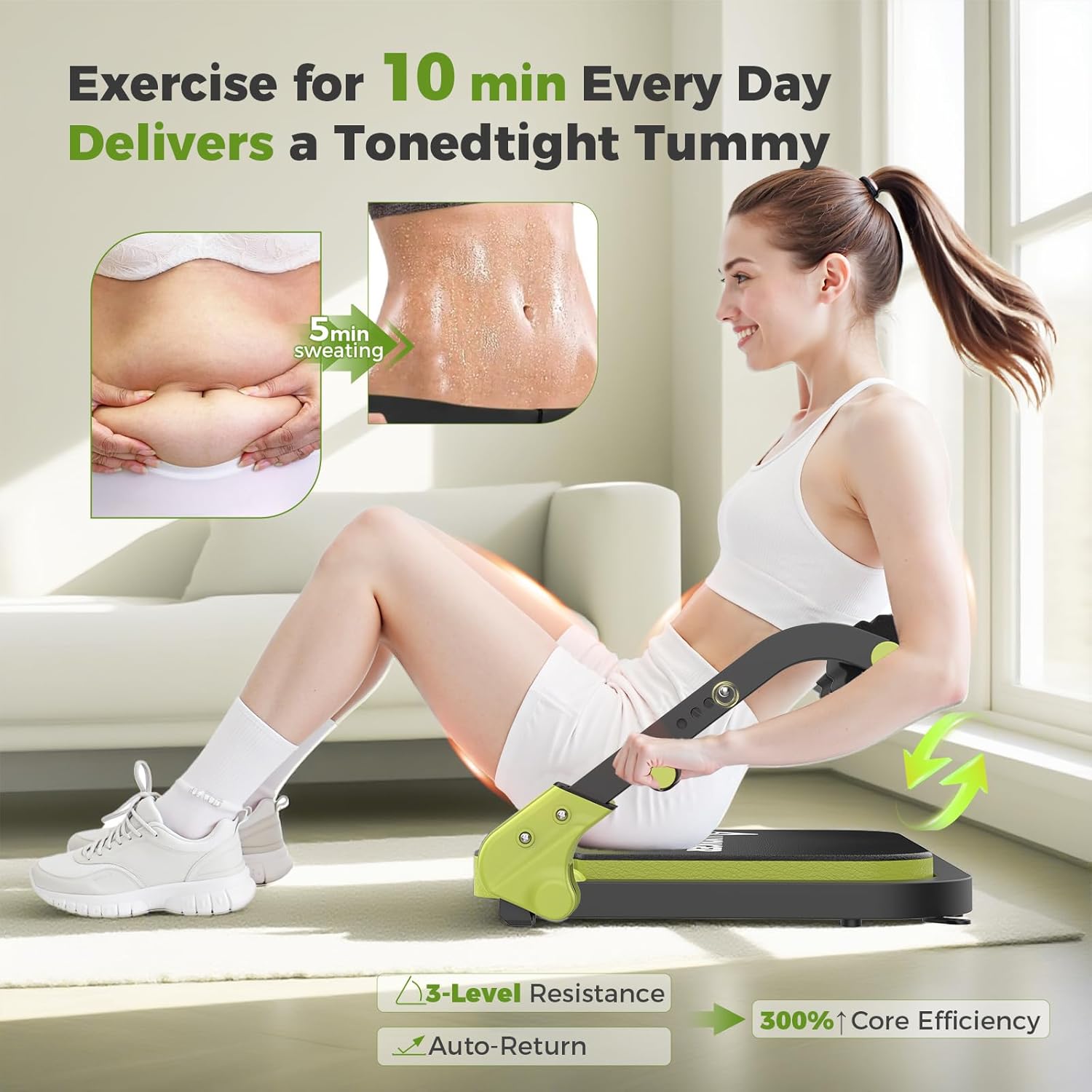 Ab Machine,Sit Up Exercise Equipment&Core Machine, Ab Workout Equipment,Adjustable Ab Trainer with 3 Resistance Levels and Removable Auxiliary Handle,Home Gym Fitness Equipment for All Ages