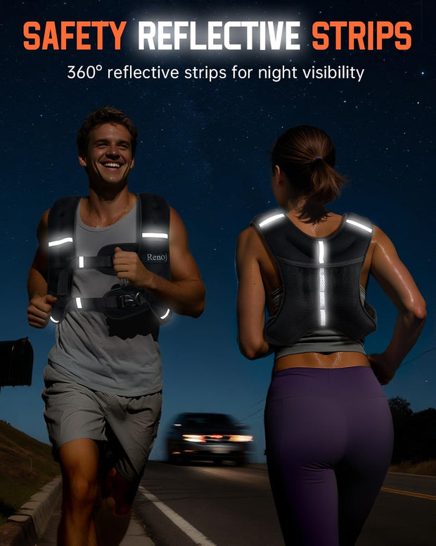 Renoj Weighted Vest for Women Men:10lb/12lb/16lb Weight Training Vest for Workout, Running, Walking, Exercise, Fitness, Weight Loss, Weight Lifting - With Reflective Strips and Storage Pocket