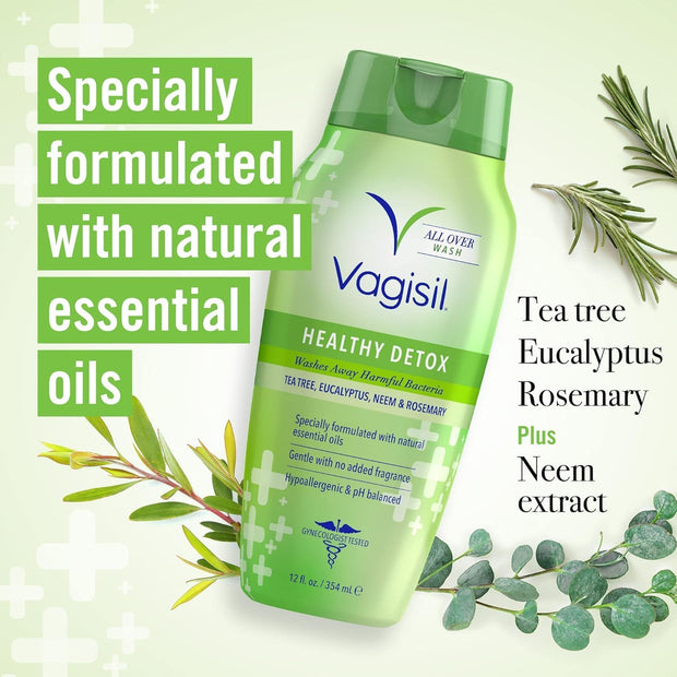 Vagisil Feminine Wash for Intimate Area Hygiene, Healthy Detox, All Over Body Wash for Women, Gynecologist Tested, Hypoallergenic and pH Balanced, 12 Fl Oz (Pack of 1)