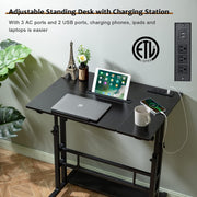 Hadulcet Stand Up/Adjustable Mobile Standing Laptop Desk - Rolling Computer Cart with Wheels & Charging Station, TV Tray, Small Drawing Desk